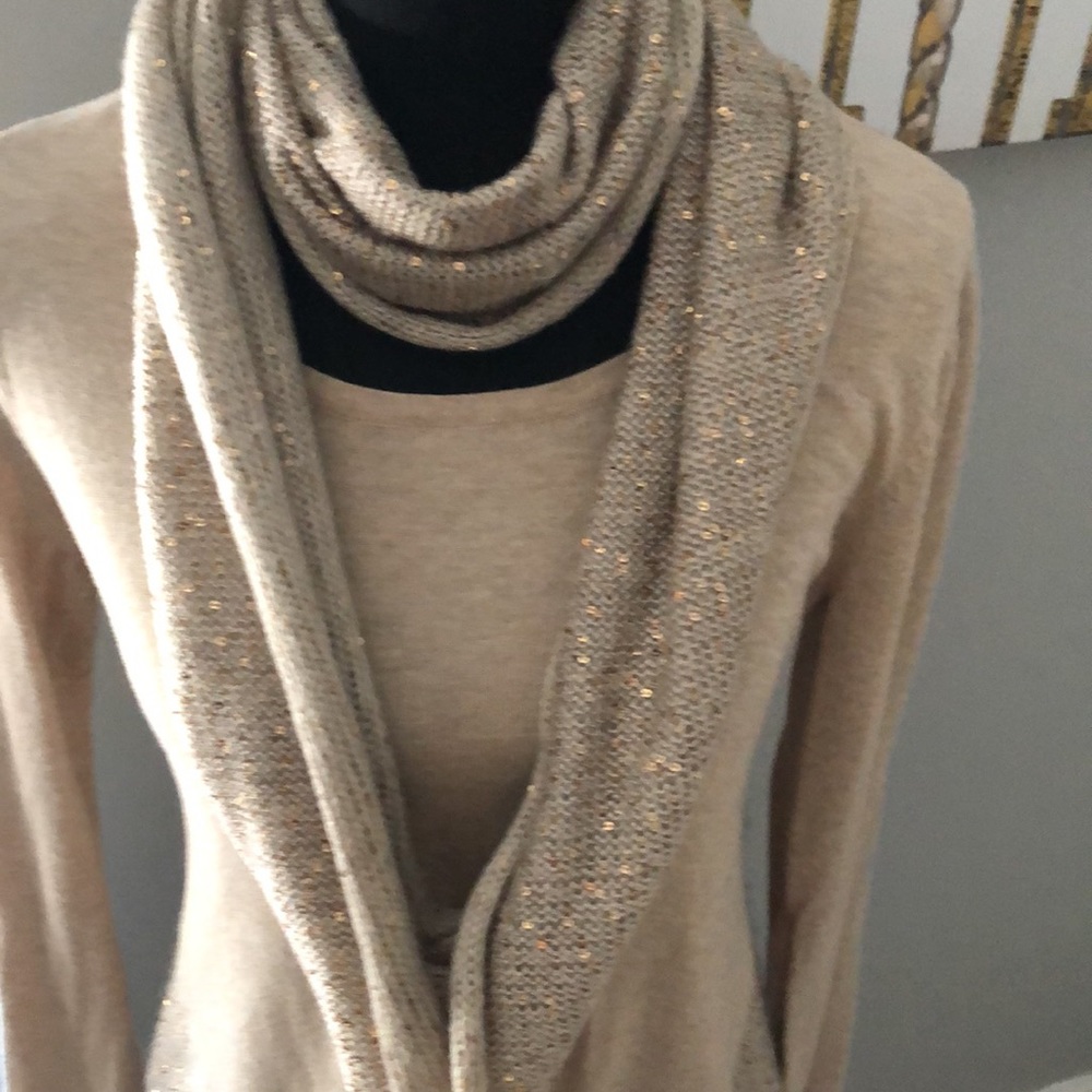 Style & Co Beige and gold sequined sweater with matching infinity scarf - Picture 2 of 4